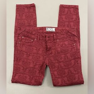 Free People Brick Red Brocade Jeans Size 25